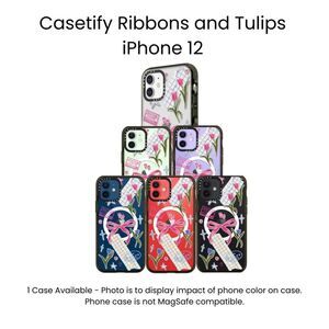 Casetify Ribbons and Tulips Impact Case - iPhone 12, Transparent/Cream/Pink